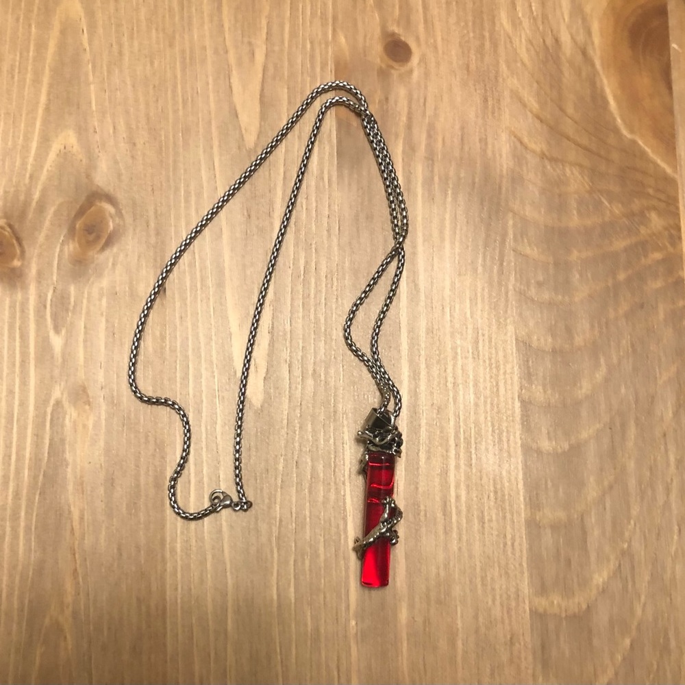 Beautiful silver dragon red crystal necklace